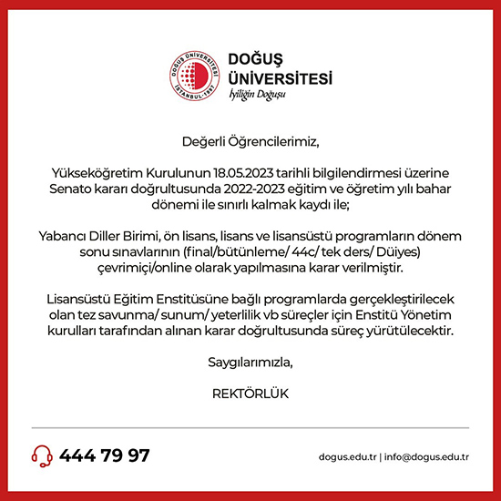 Doğuş Üniversitesi Rektörlüğü'nden Önemli Duyuru